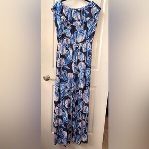 Lilly Pulitzer Navy and Pink Strapless Jumpsuit